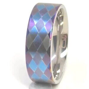 Tiitanium 8mm Featuring Blue Purple & Diamond Pattern With A Satin finish  Sz 10